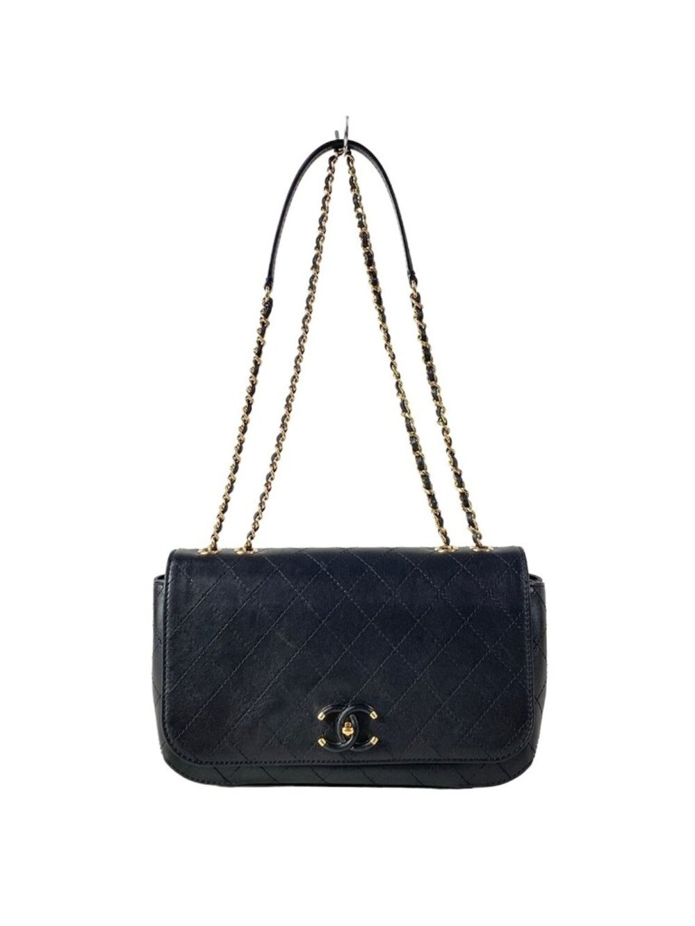 Chanel Shoulder Bag Quilted Black Chain Gold Flap